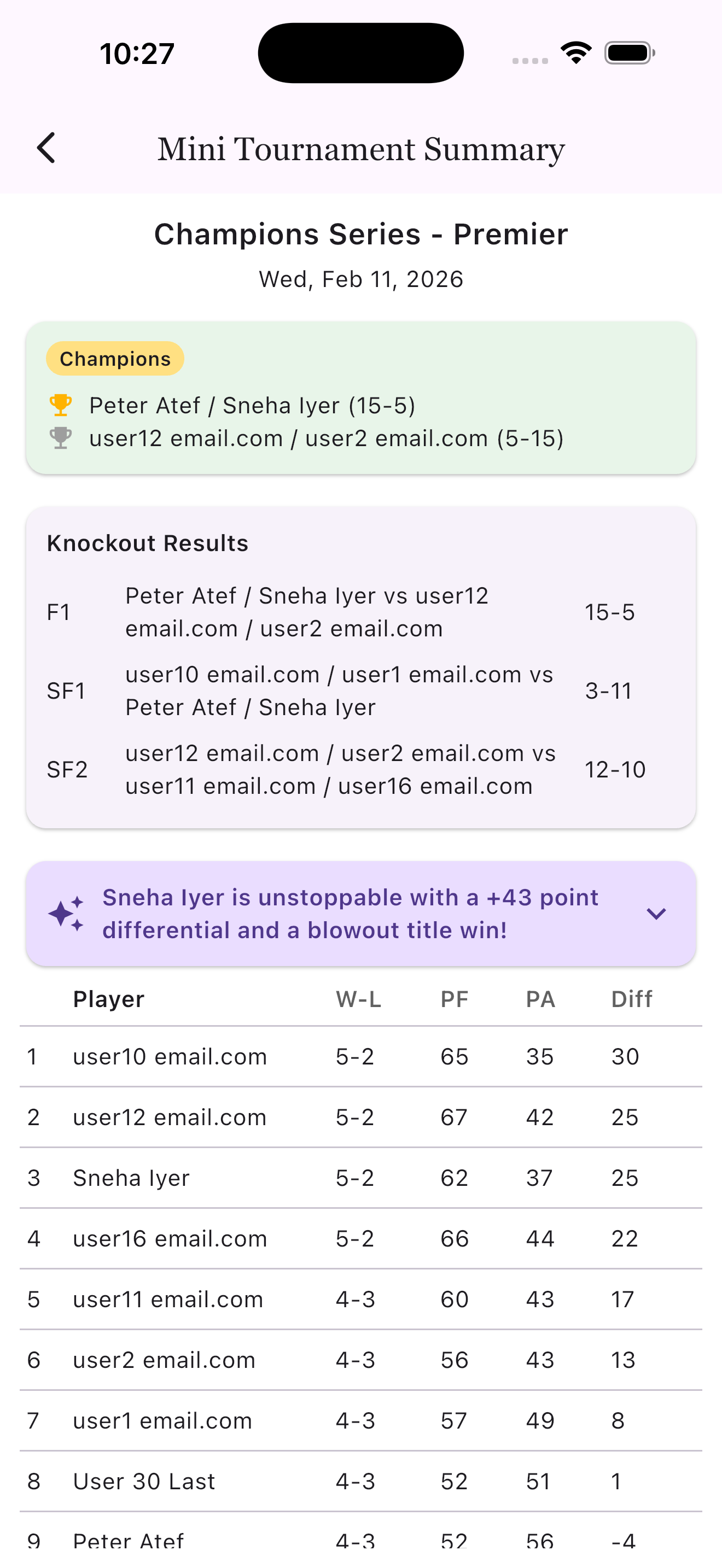 Tournament Interface