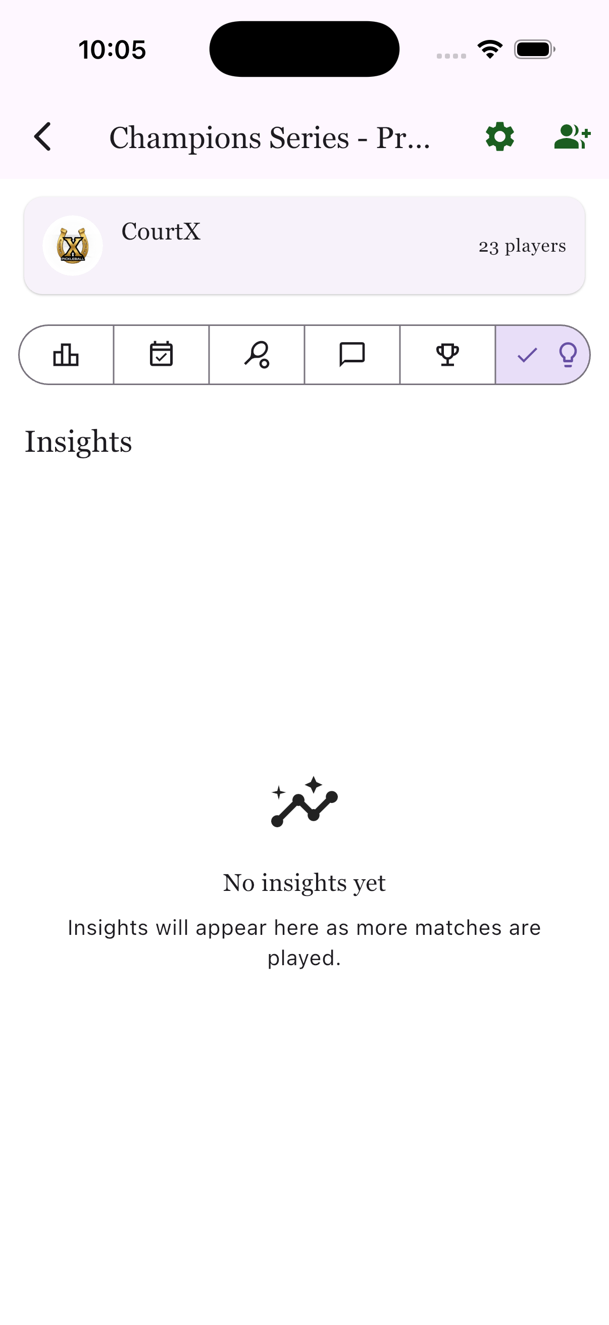 Empty insights screen before enough matches have been played.